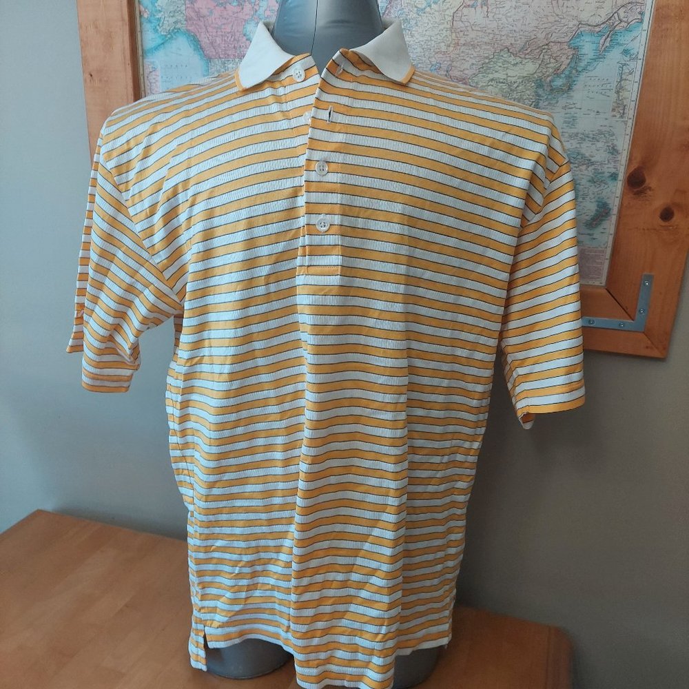Descente International Striped Cotton Short Sleeve Yellow/Cream Gold Men's Large
